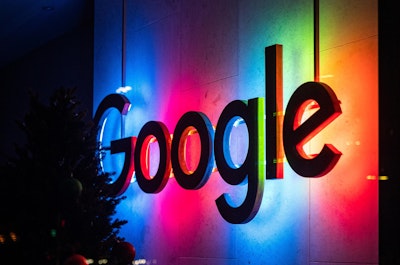 Neon, lit-up Google signage