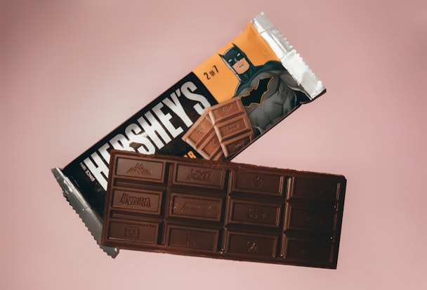 Hershey's chocolate bar on pink background