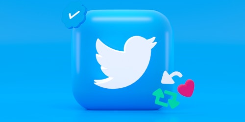3D image of Twitter logo on blue background