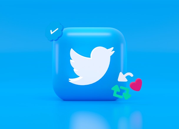 3D image of Twitter logo on blue background