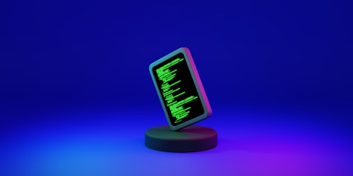 3D image of phone on platform against blue background