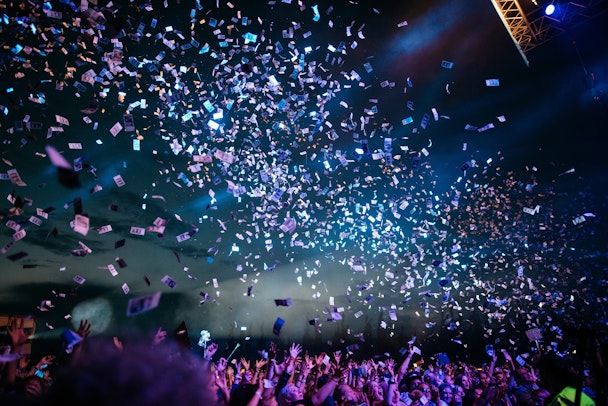 Confetti over crowd at a live event