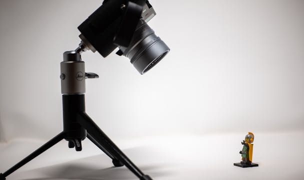 Camera capturing tiny lego man Camera capturing tiny lego man