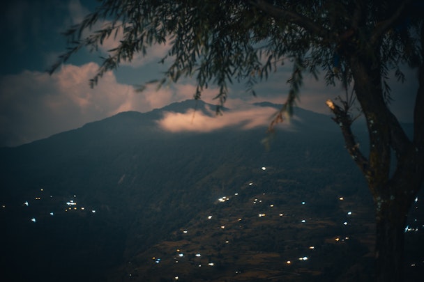 Valley at night in the Himalaya mountains