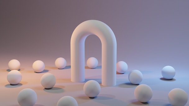 3D render of white geometrical objects in abstract light