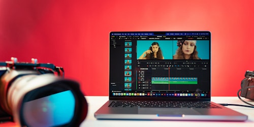 Video editing software on laptop