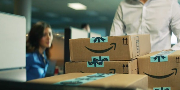 STILL FROM AMAZON CHRISTMAS AD SHOWING DELIVERY BOXES