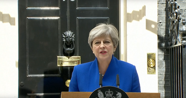 Theresa May speaks outside Downing Street after the snap election result
