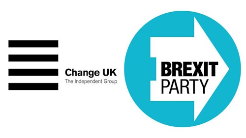 Change UK and Brexit Party logos