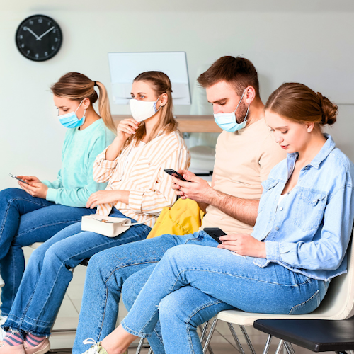 Patients waiting in a hospital room