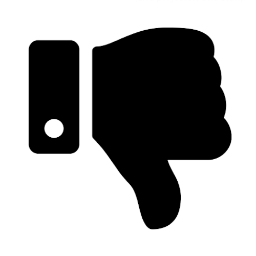 A black thumbs-down logo on a white background 