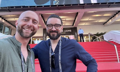 Benjamin Fishlock of Global Street Art and System1's Andrew Tindall at Cannes Lions