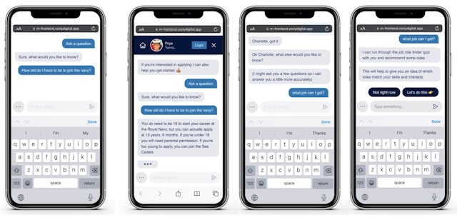 The Royal Navy recruitment chatbot in action