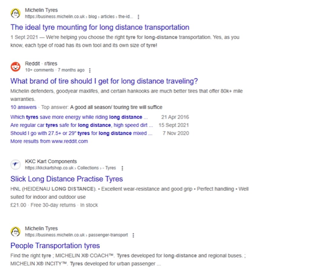 a screengrab of search results for long distance tyres a screengrab of search results for long distance tyres
