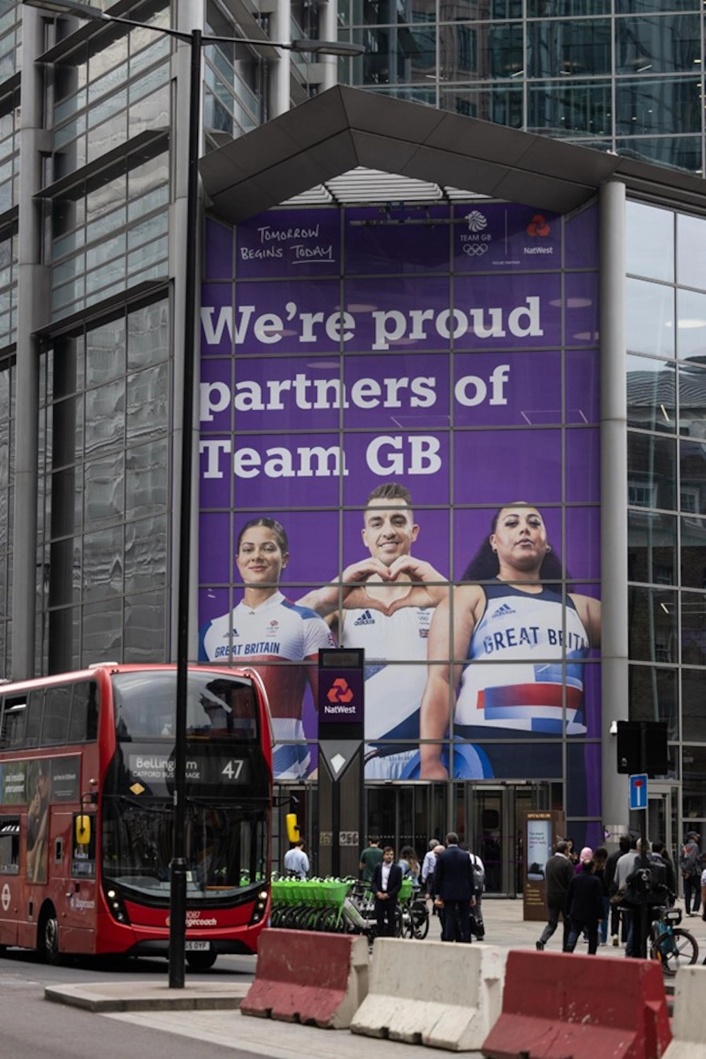 NatWest billboard in London featuring three Team GB athletes NatWest billboard in London featuring three Team GB athletes
