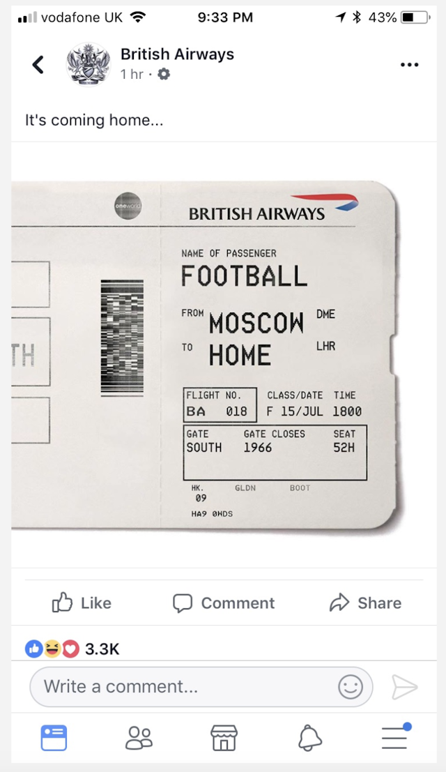 British Airways World Cup ticket