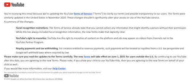 Screenshot of YouTube email