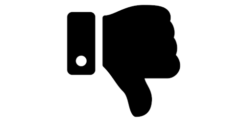 A black thumbs-down logo on a white background 