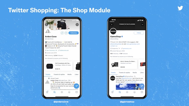 Twitter's Shop Module interface