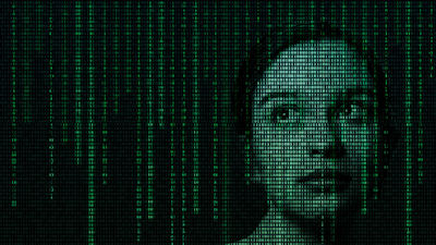 Image of woman's face embedded in data
