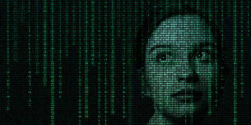 Image of woman's face embedded in data