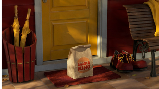 porch with Burger King takeout bag