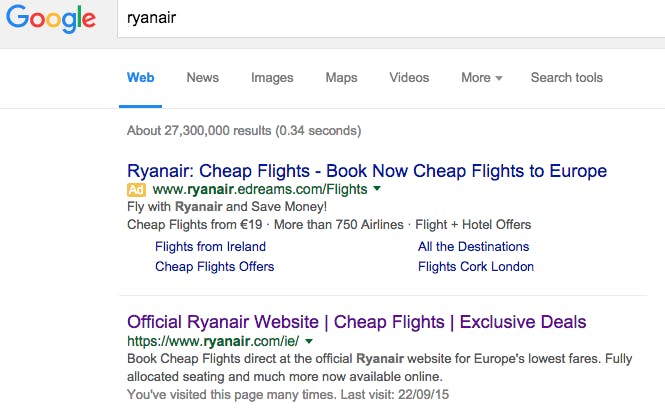 Ryanair calls on Google to curb sponsored screen-scapers taking its search topspot